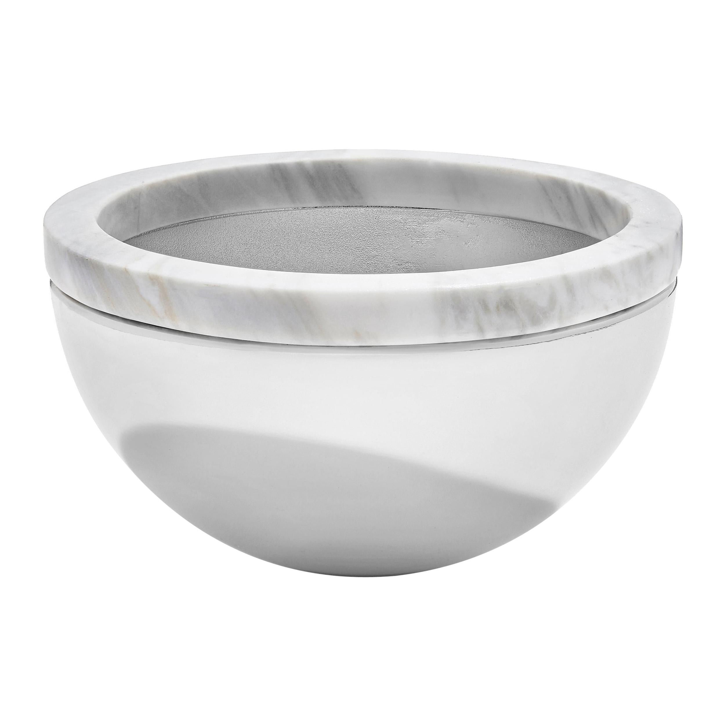 Dual Bowl in Carrara Marble & Polished Silver Metal by Anna New York