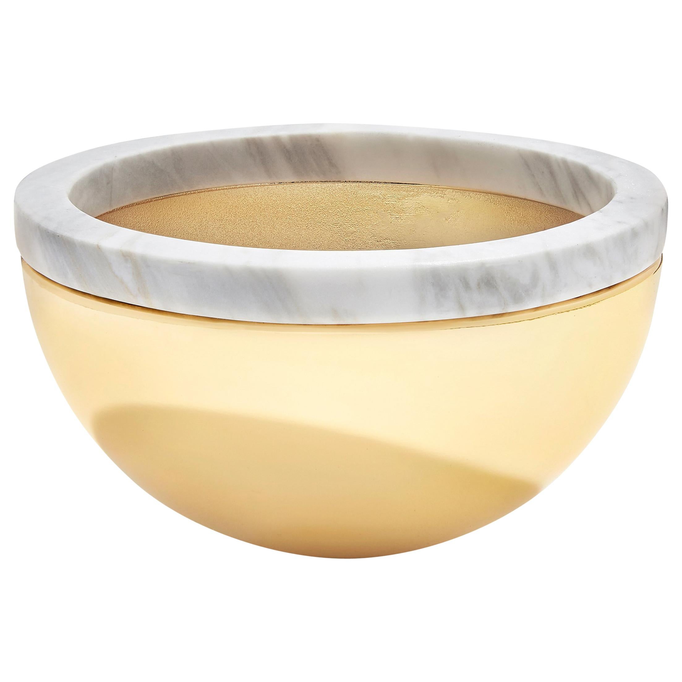 Dual Bowl in Marble & Polished Gold Metal by ANNA new york For Sale