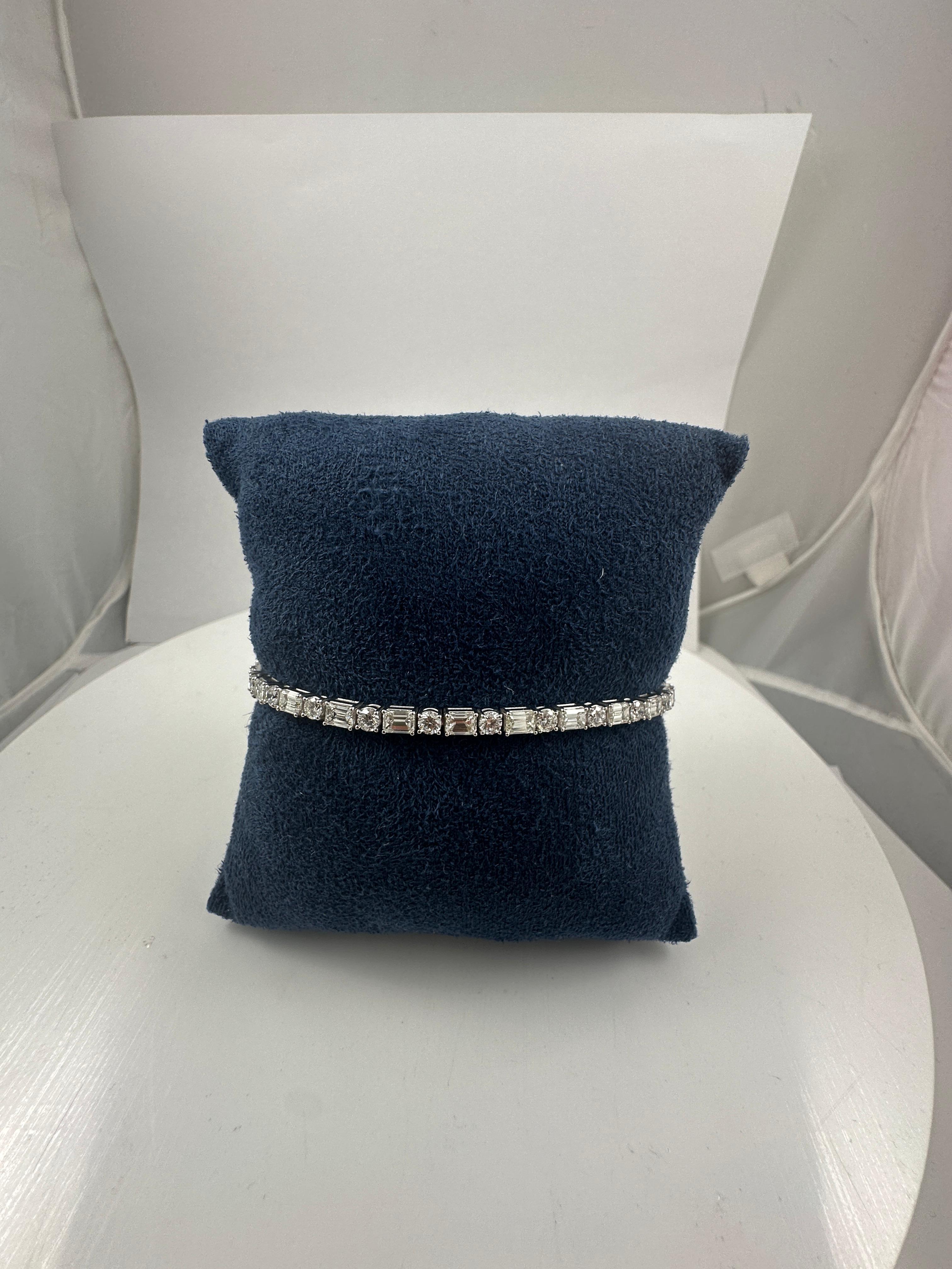Emerald Cut Dual Brilliance Diamond Tennis Bracelet in 14K White Gold, 6.60 Carats For Sale