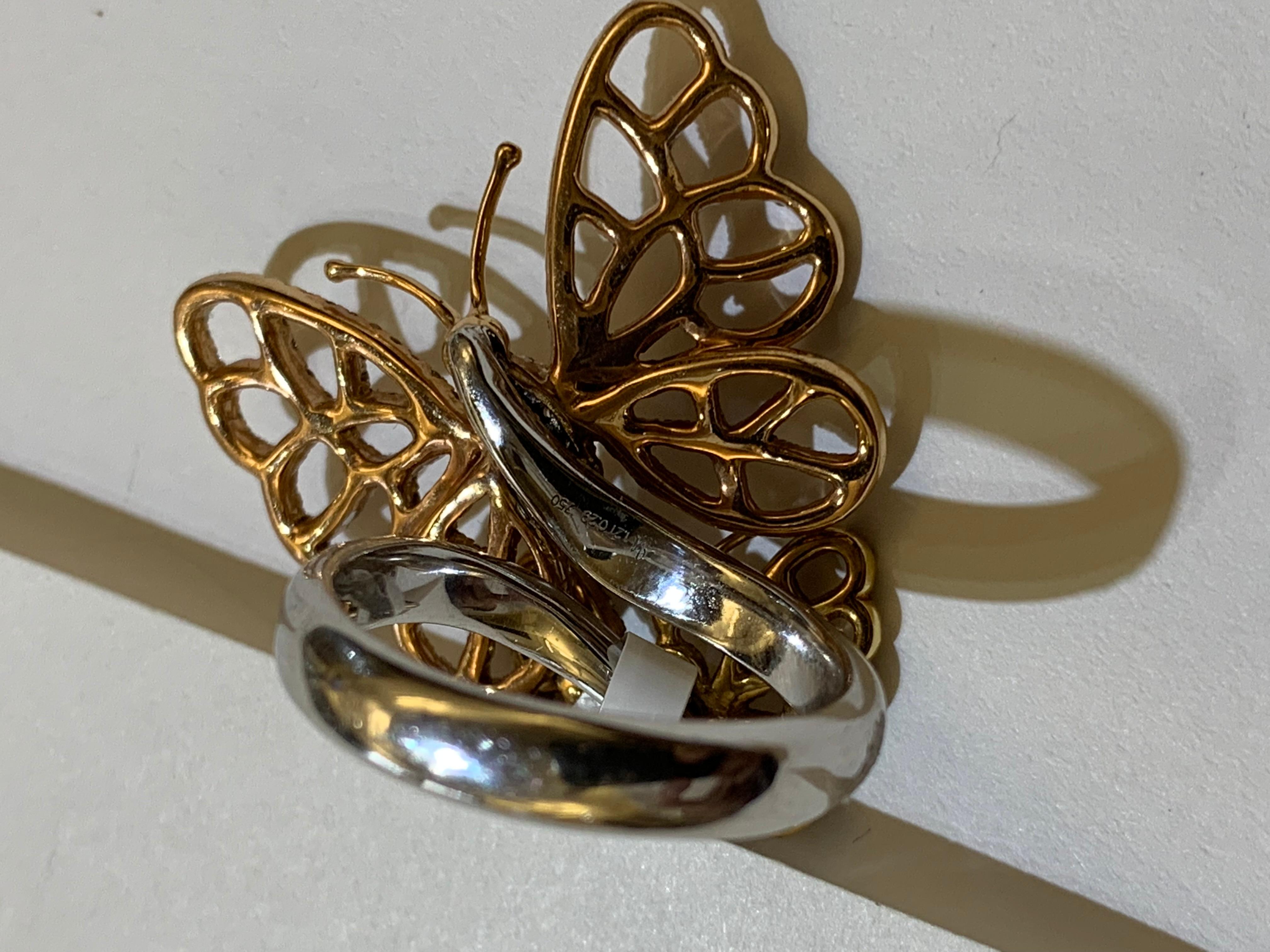 Modern Dual Butterfly Ring with Diamonds in 18 Karat Gold
