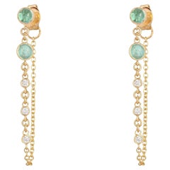 Dual Chain Emerald 14K (or 18k upon request) Yellow Gold Drop Earrings