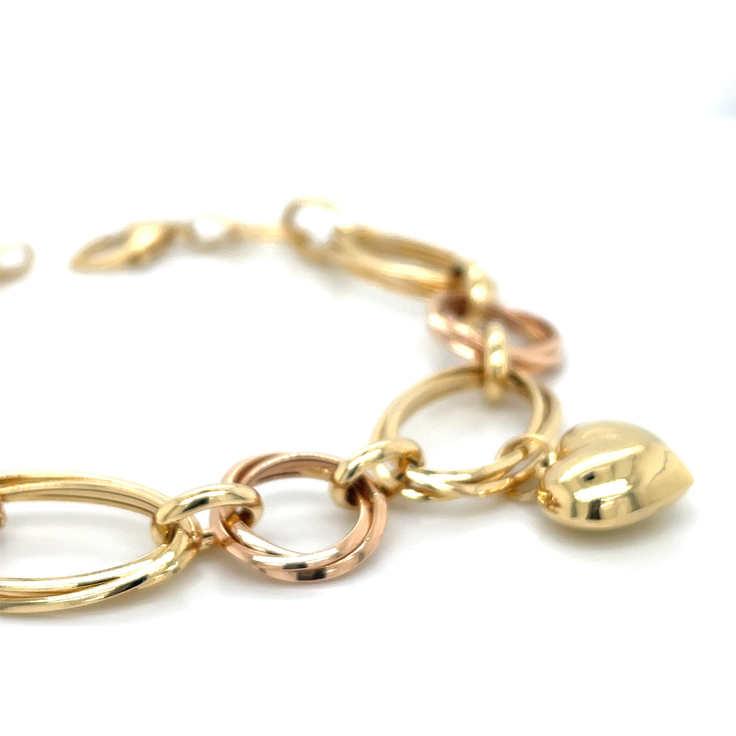 Dual-Chain Heart Charm 18K Yellow & Rose Gold Bracelet For Sale 1