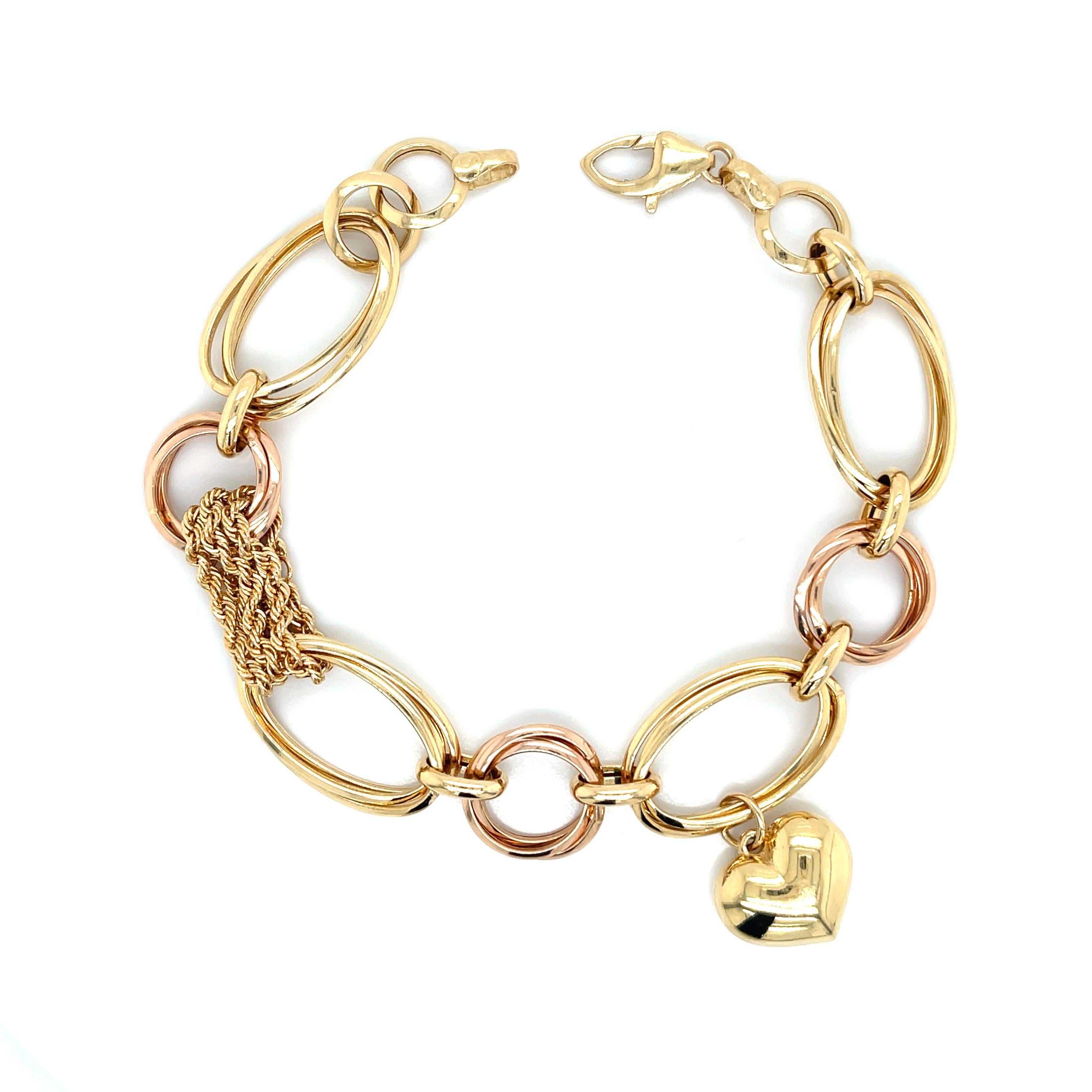 Dual-Chain Heart Charm 18K Yellow & Rose Gold Bracelet For Sale 2