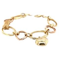 Dual-Chain Heart Charm 18K Yellow & Rose Gold Bracelet