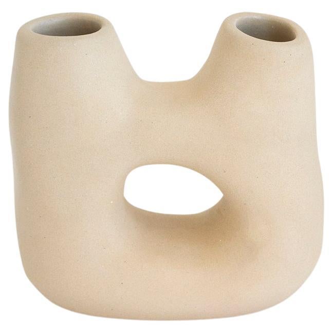 Dual Clay Handmade Organic Modern Vase Natural Cream Beige For Sale