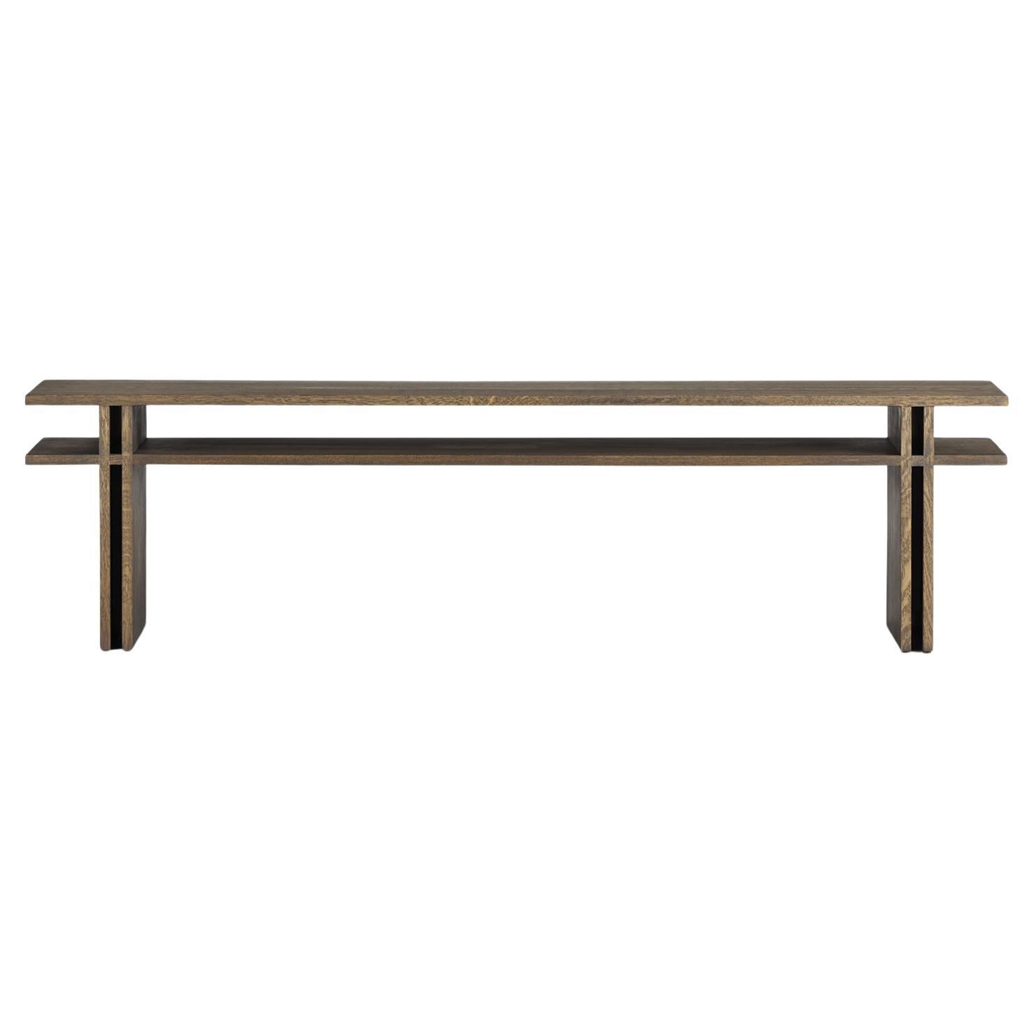 Dual Coffee Table Solid Wood Oak, Fixed Shelf - Charcoal