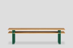 Dual Coffee Table Solid Wood Oak, Fixed Shelf - Green