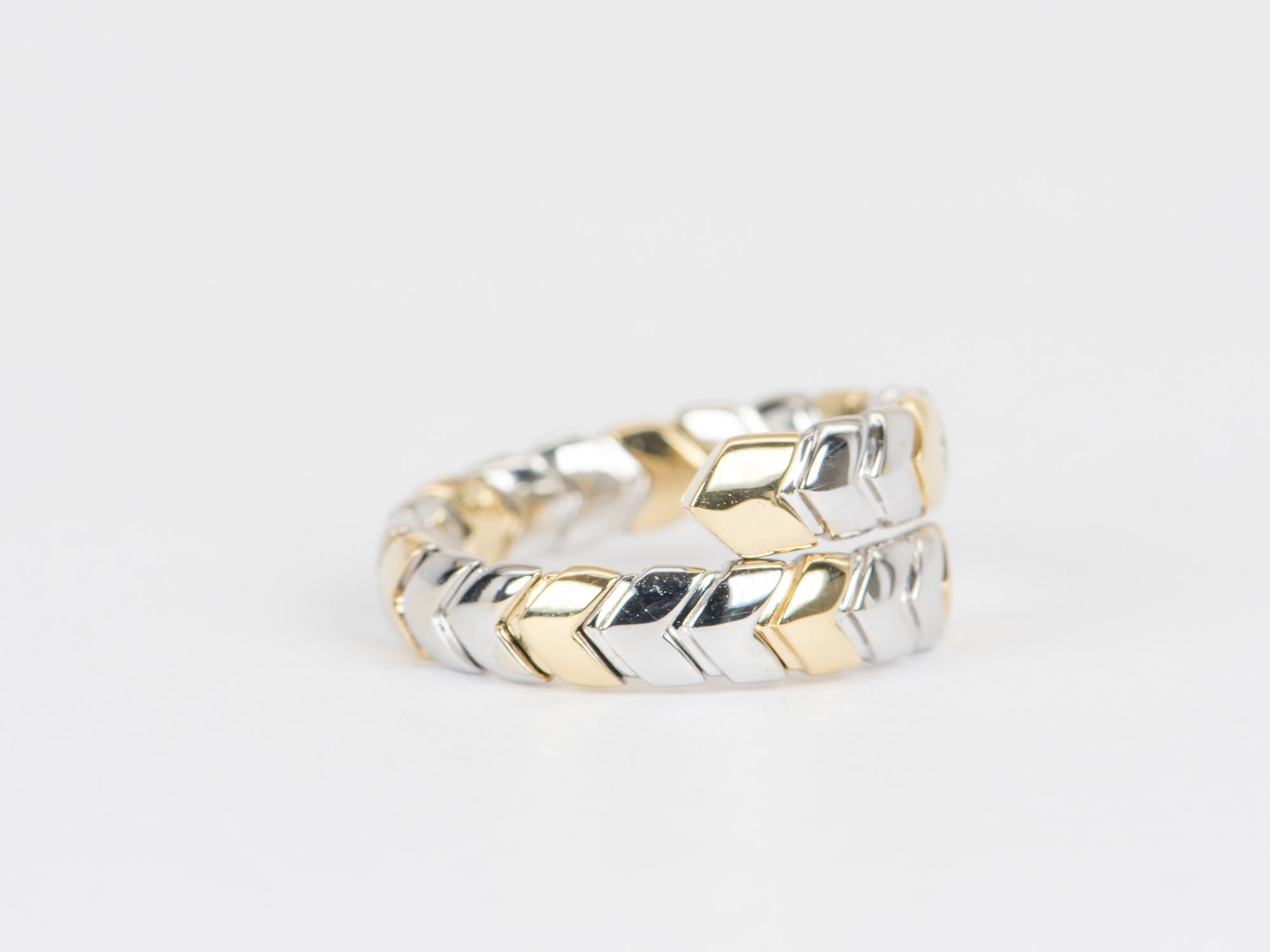For Sale:  Dual Color 18K Gold Tubogas Stretch Bypass Ring Snake Serpentine Design R5052 2