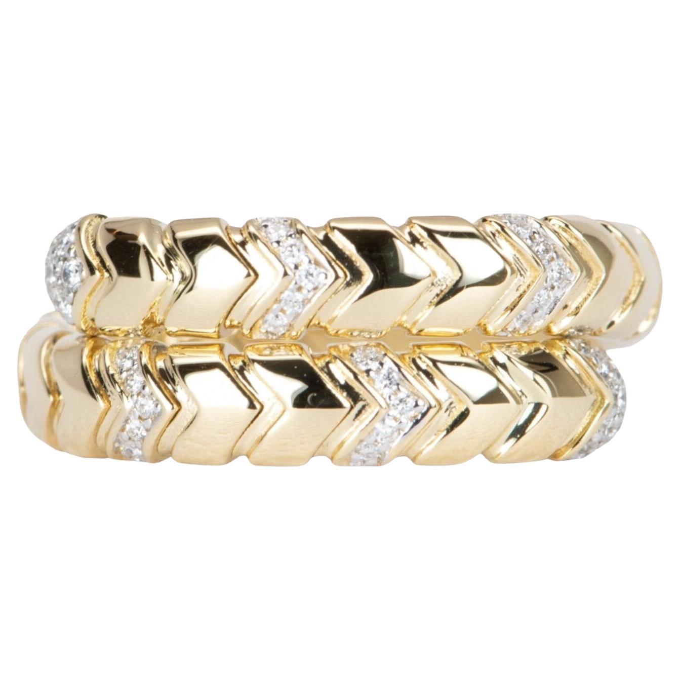 Dual Color 18k Gold Tubogas Stretch Bypass Ring with Diamonds R5059 For Sale