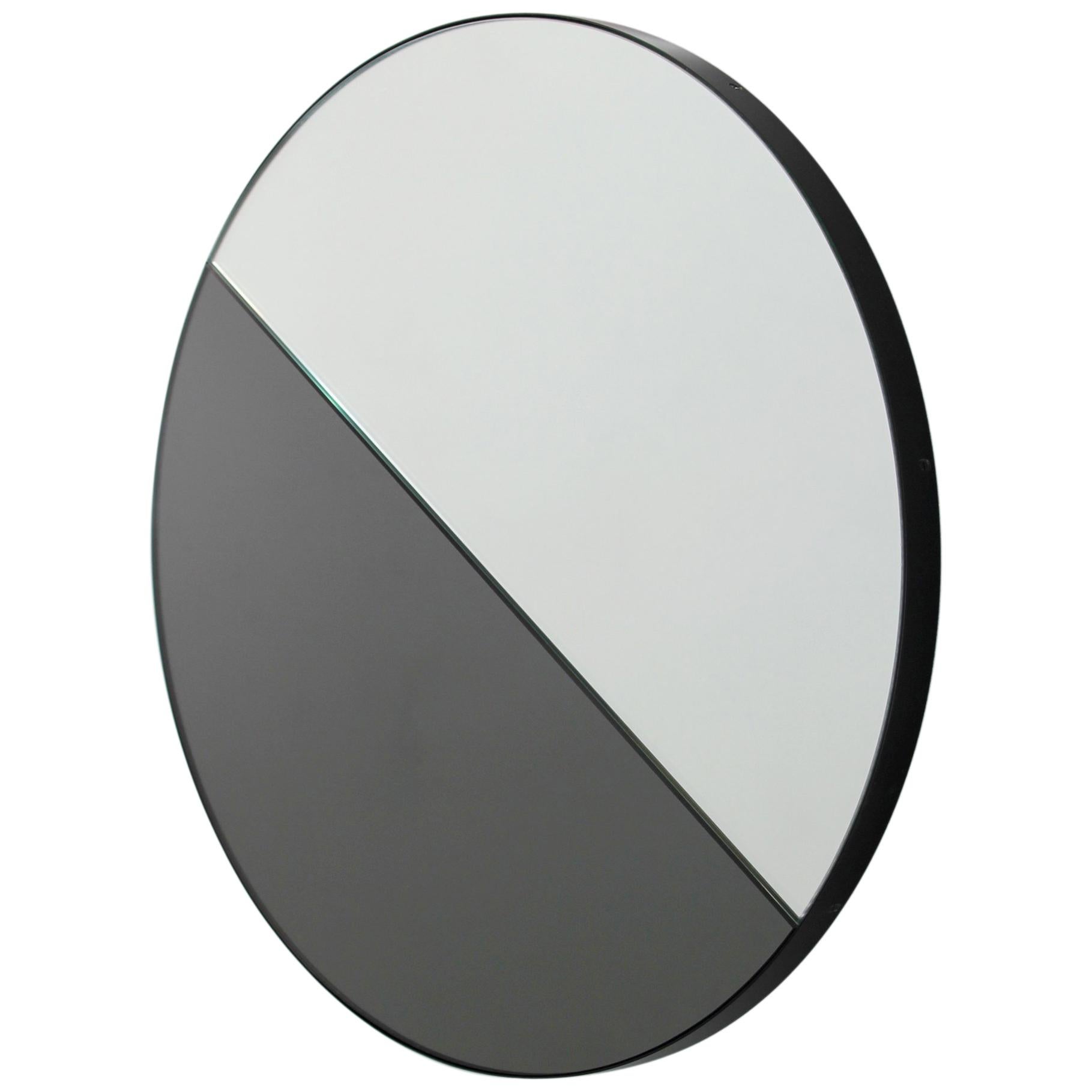 Orbis Dualis Mixed Tint (Silver + Black) Round Mirror with Black Frame