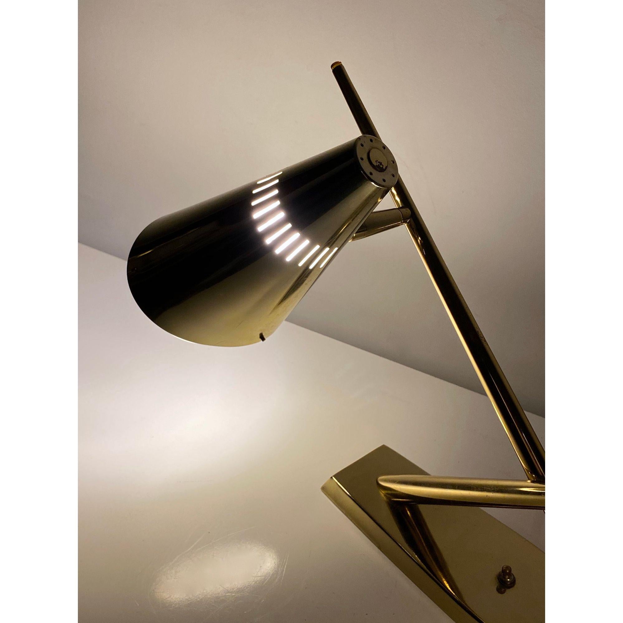 Dual Cone Desk Lamp in Brass and Glass  by Laurel Lamos, circa 1960s 5