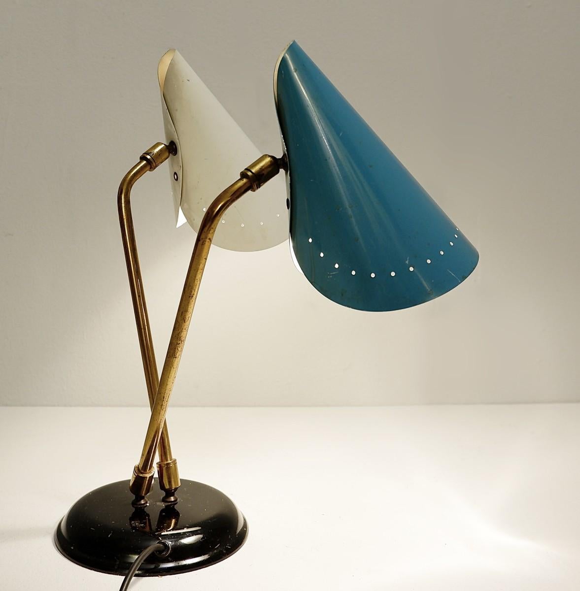 Dual cone table lamp.