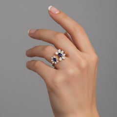 Dual Floral Teardrop 14K (or 18k request) Yellow Gold Sapphire Statement Ring