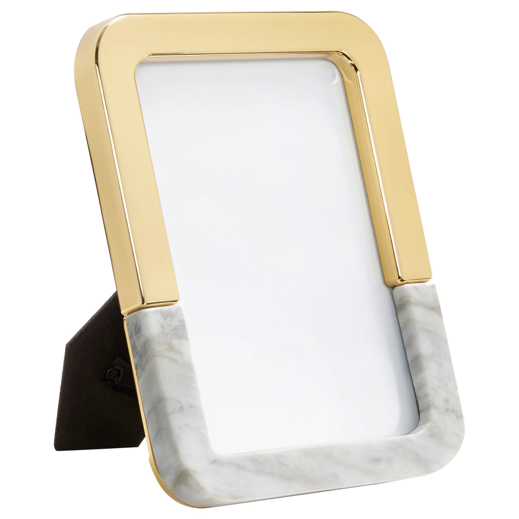 Dual Frame in Marble and Polished Gold Metal by ANNA New York For Sale