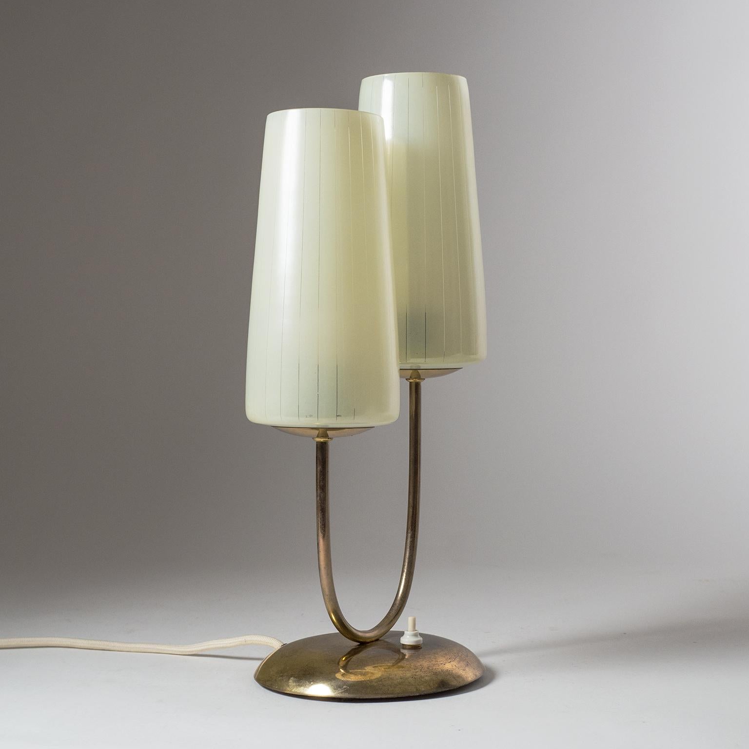 Dual Glass and Brass Table Lamp, circa 1950 4