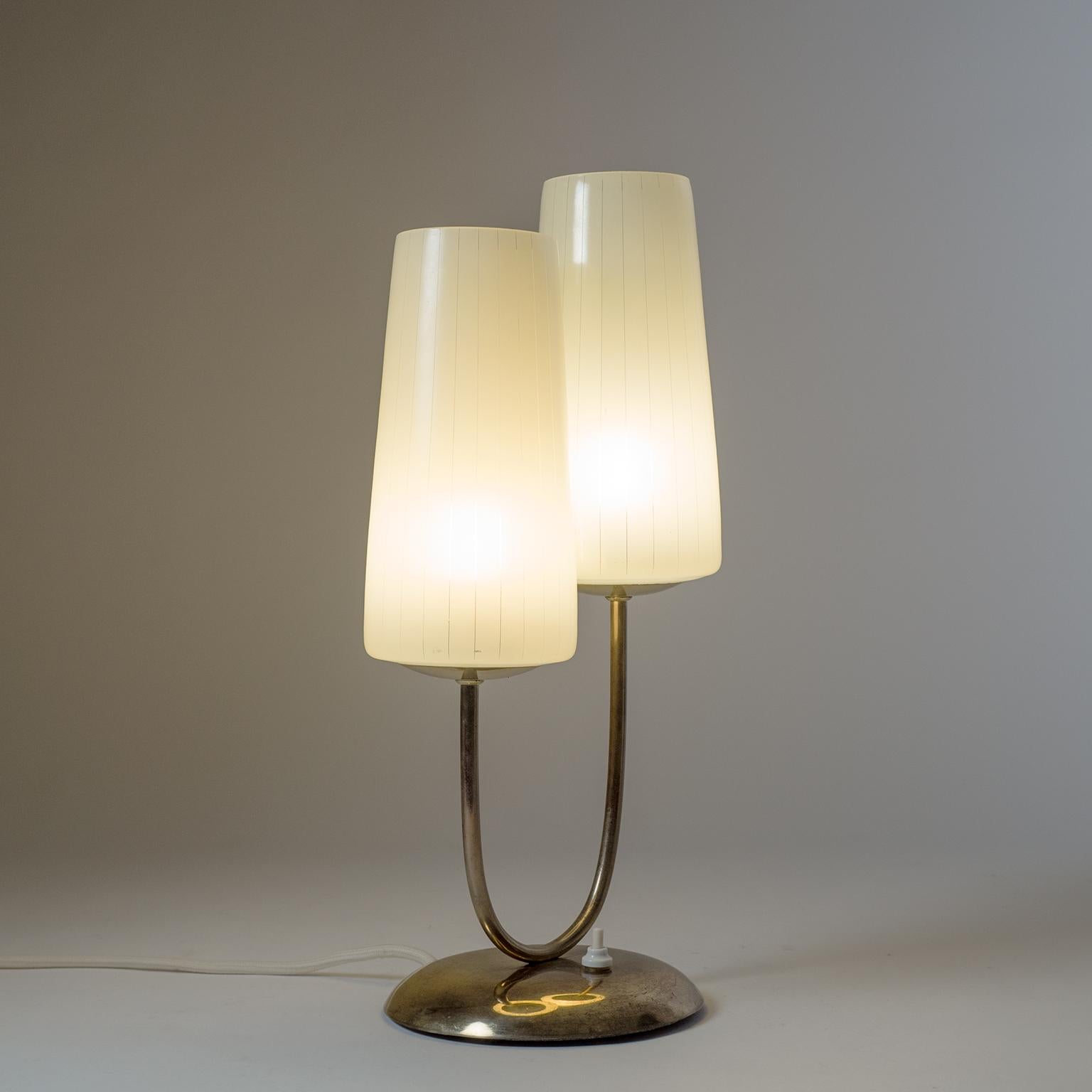 Dual Glass and Brass Table Lamp, circa 1950 5