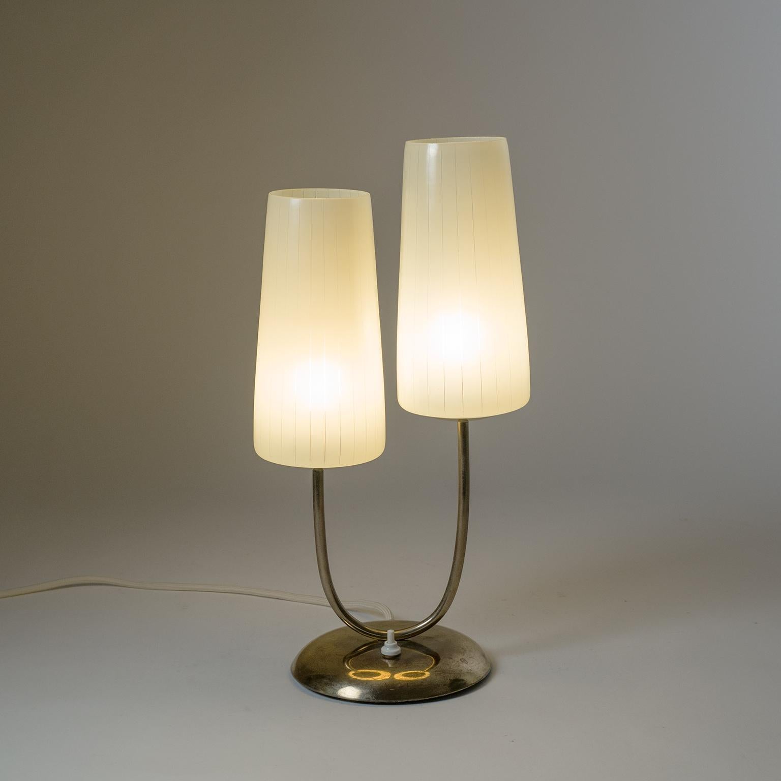 Dual Glass and Brass Table Lamp, circa 1950 6