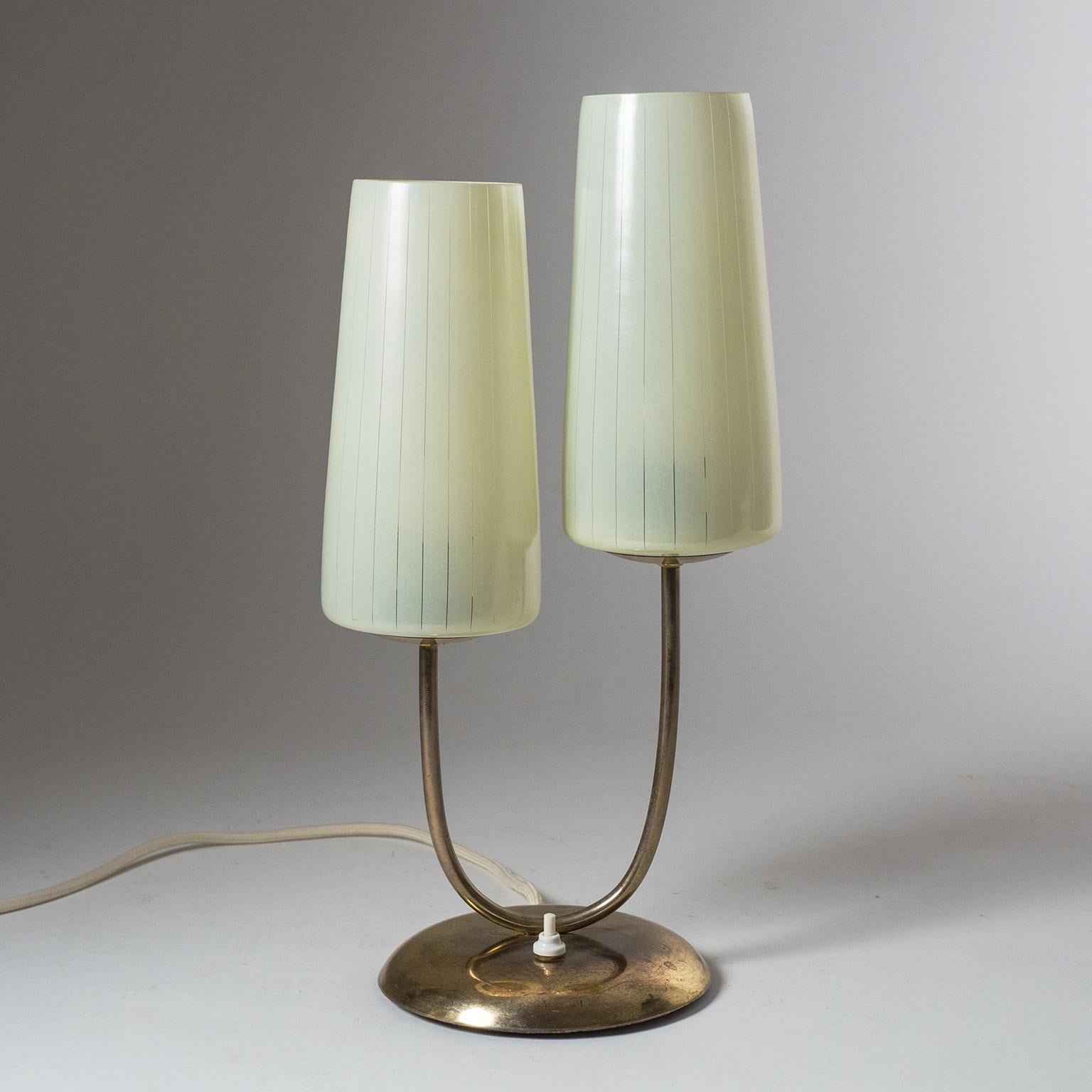 Dual Glass and Brass Table Lamp, circa 1950 8