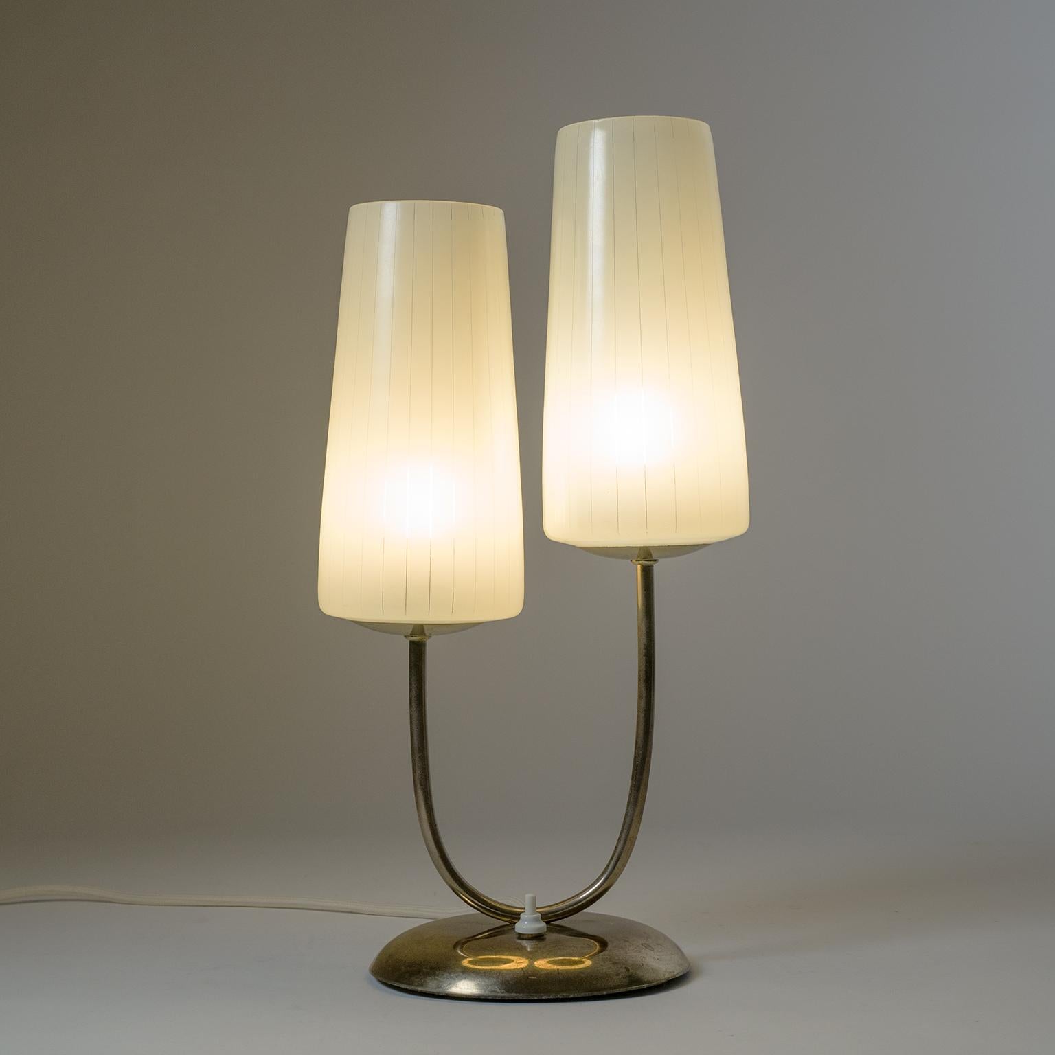 Mid-Century Modern Dual Glass and Brass Table Lamp, circa 1950