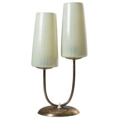 Dual Glass and Brass Table Lamp, circa 1950