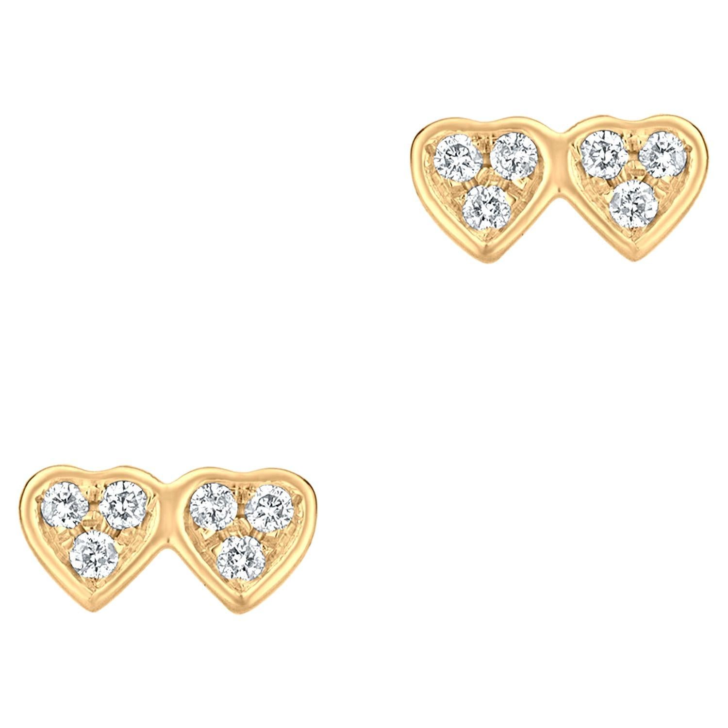 Luxle Dual Heart Diamond Stud Earrings in 18K White Gold For Sale at