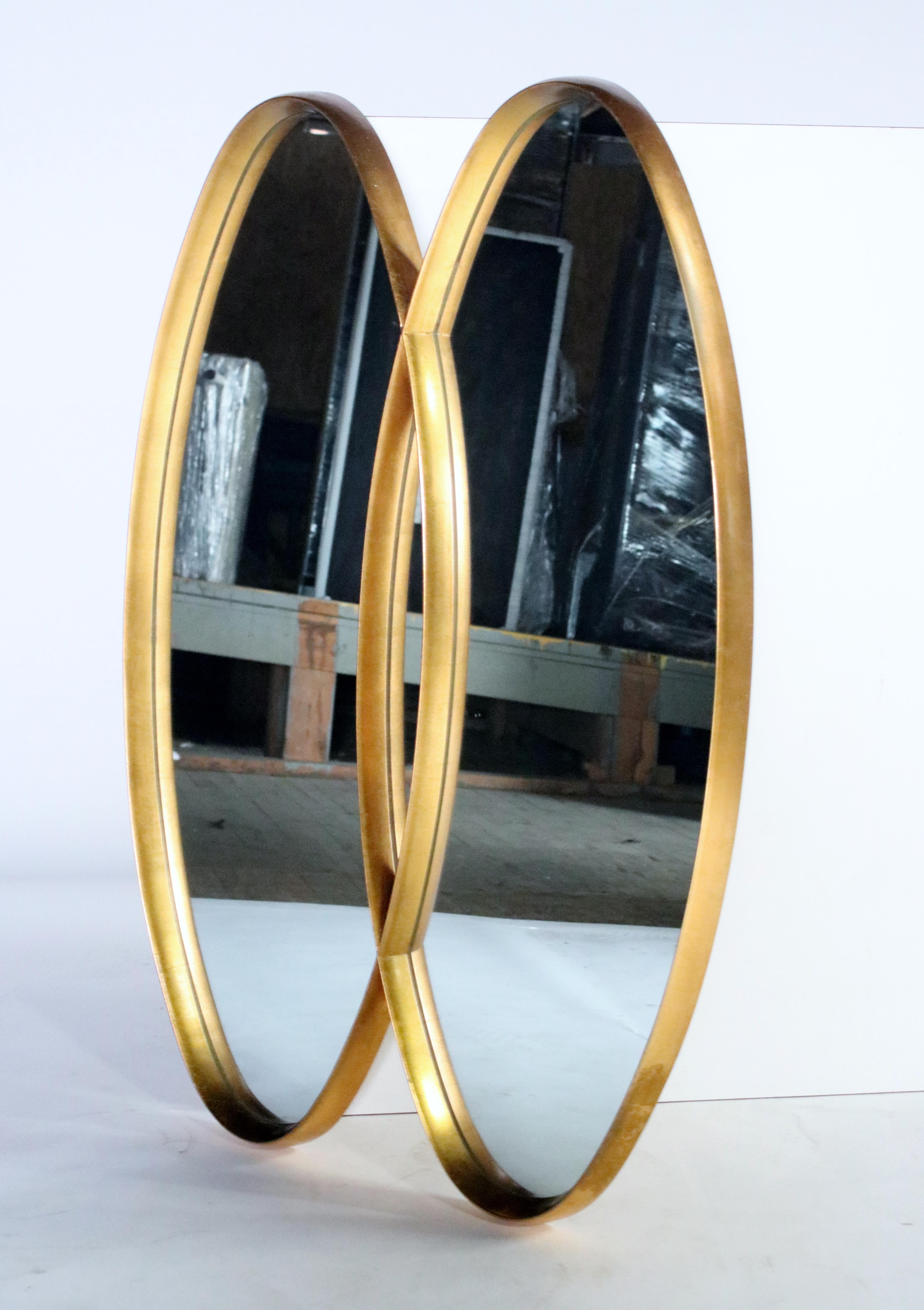 Mid-20th Century Dual Interlocking Gold Wood Frame Mirror For Sale