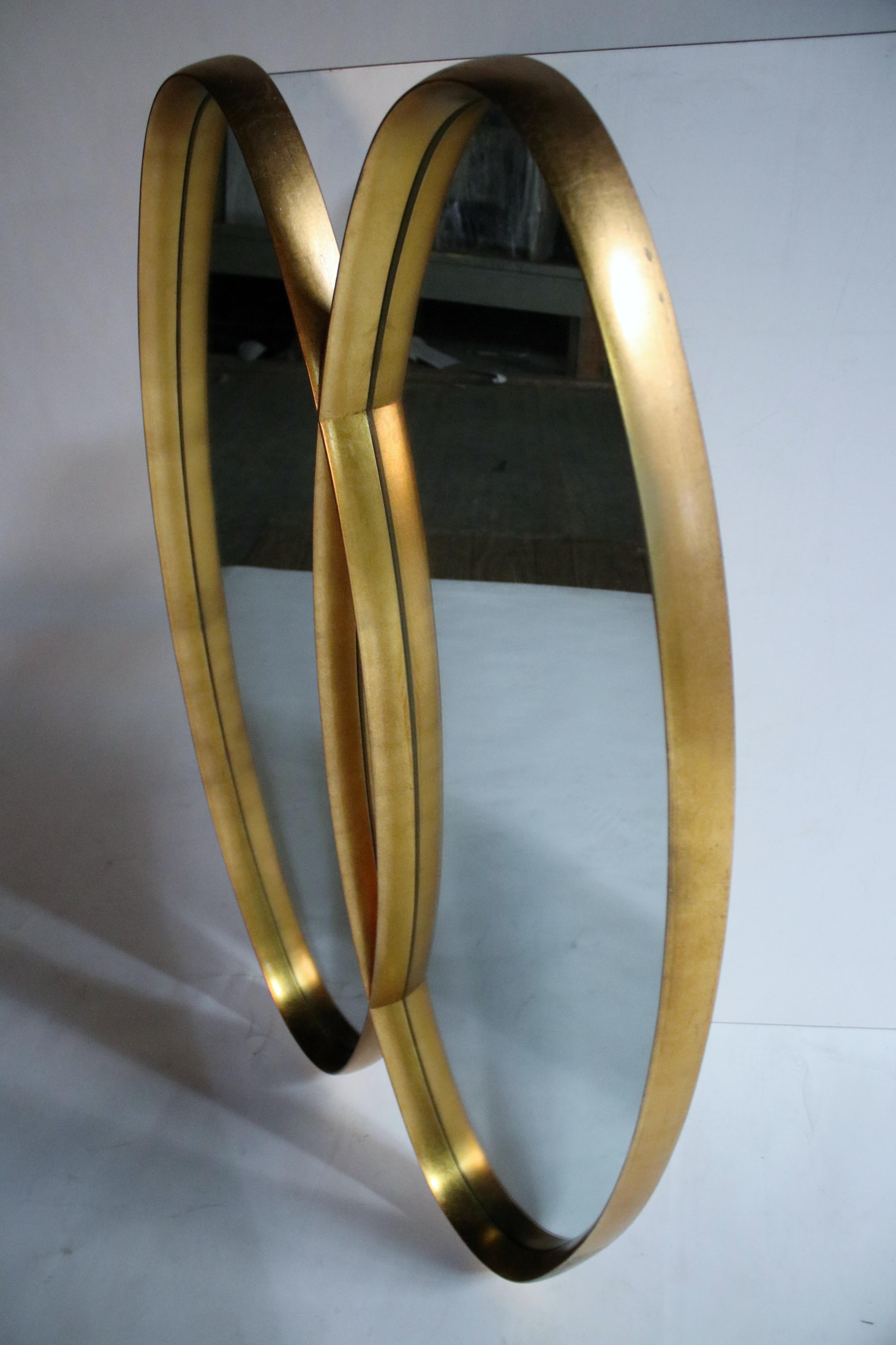 Dual Interlocking Gold Wood Frame Mirror For Sale 2