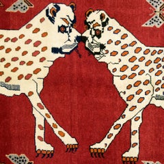 Vintage 1940s Persian Qashqai Leopard Rug, Dual Motif, 4' x 6'