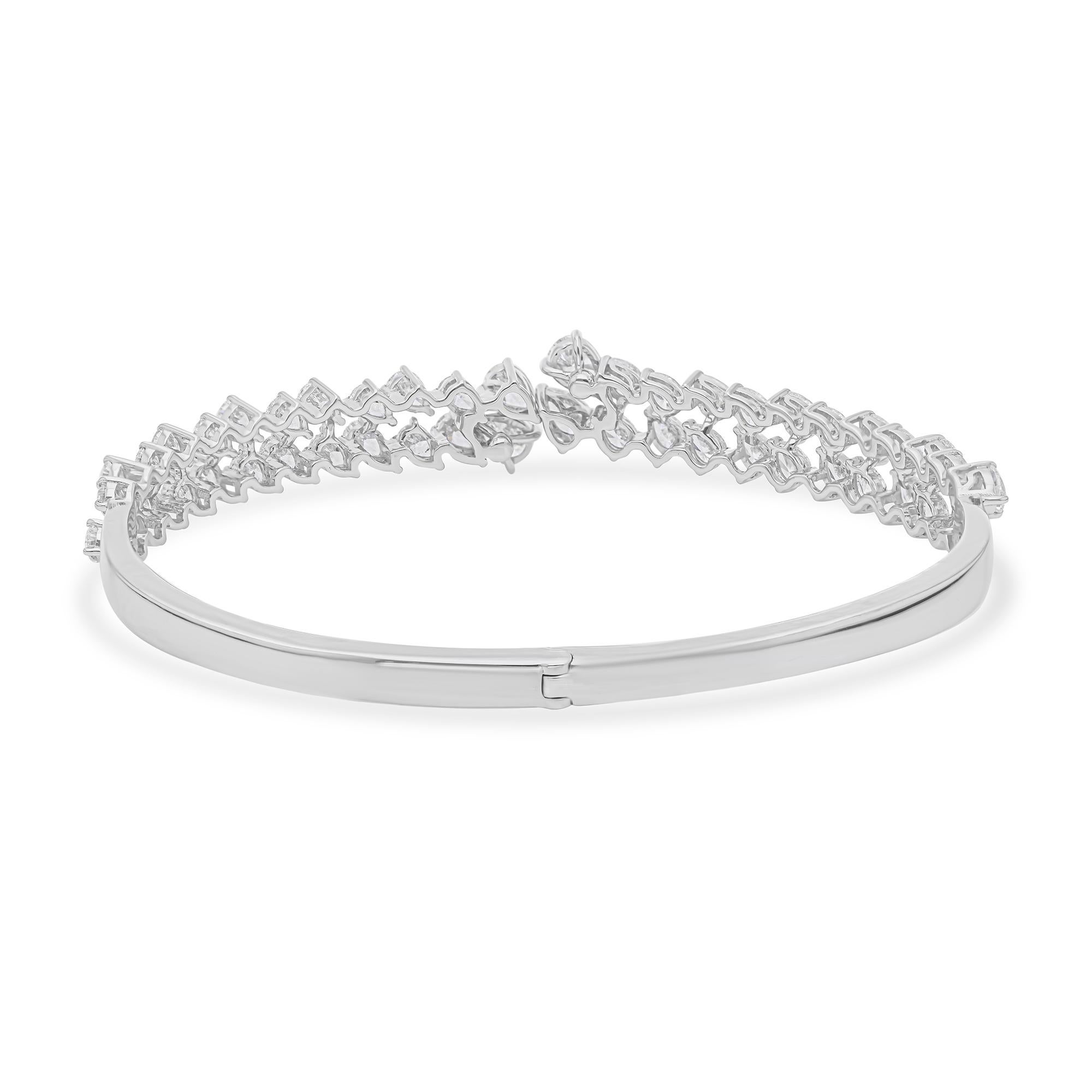 Dual Line Natural 4,90cts zertifiziert Diamant-Armband Armreif 18k Weißgold im Angebot 1