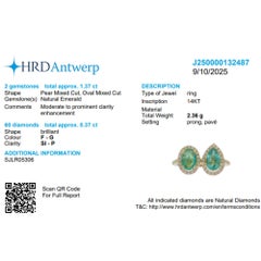 Dual Emerald Diamond Toi Moi Ring in 14K Solid Gold (Certified)- Ready to Ship