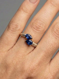 Dual Pear Blue Sapphire 14K (18K Custom) Diamond Open Band Ring