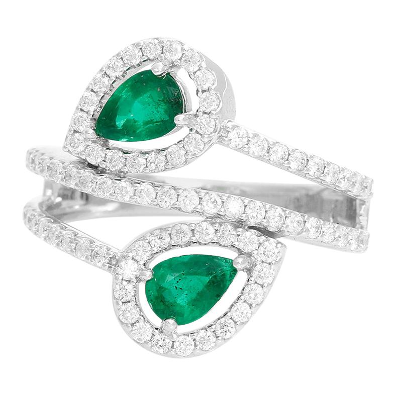 Dual Pear Emerald 14 Karat White Gold Ring For Sale