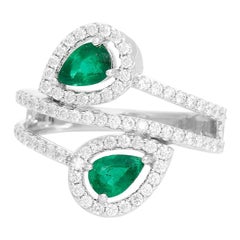 Anillo Doble Esmeralda Pera Oro Blanco 14 Kilates