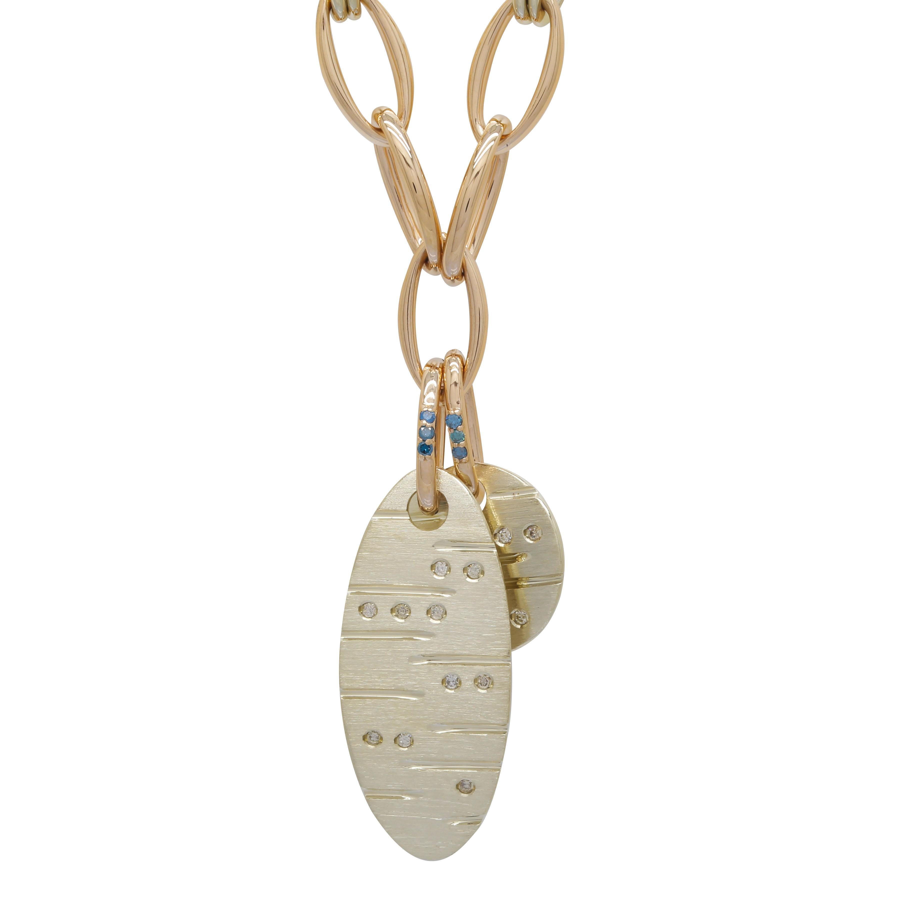 Taille ronde Collier à double pendentifs en diamants bleus et blancs de SOONHEE (taille 35~48cm) en vente