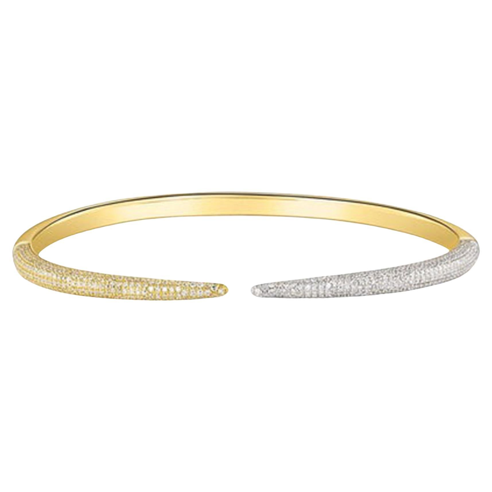 Dual Radiance 14K (or 18k upon request) Yellow Gold Open Pave Bracelet For Sale