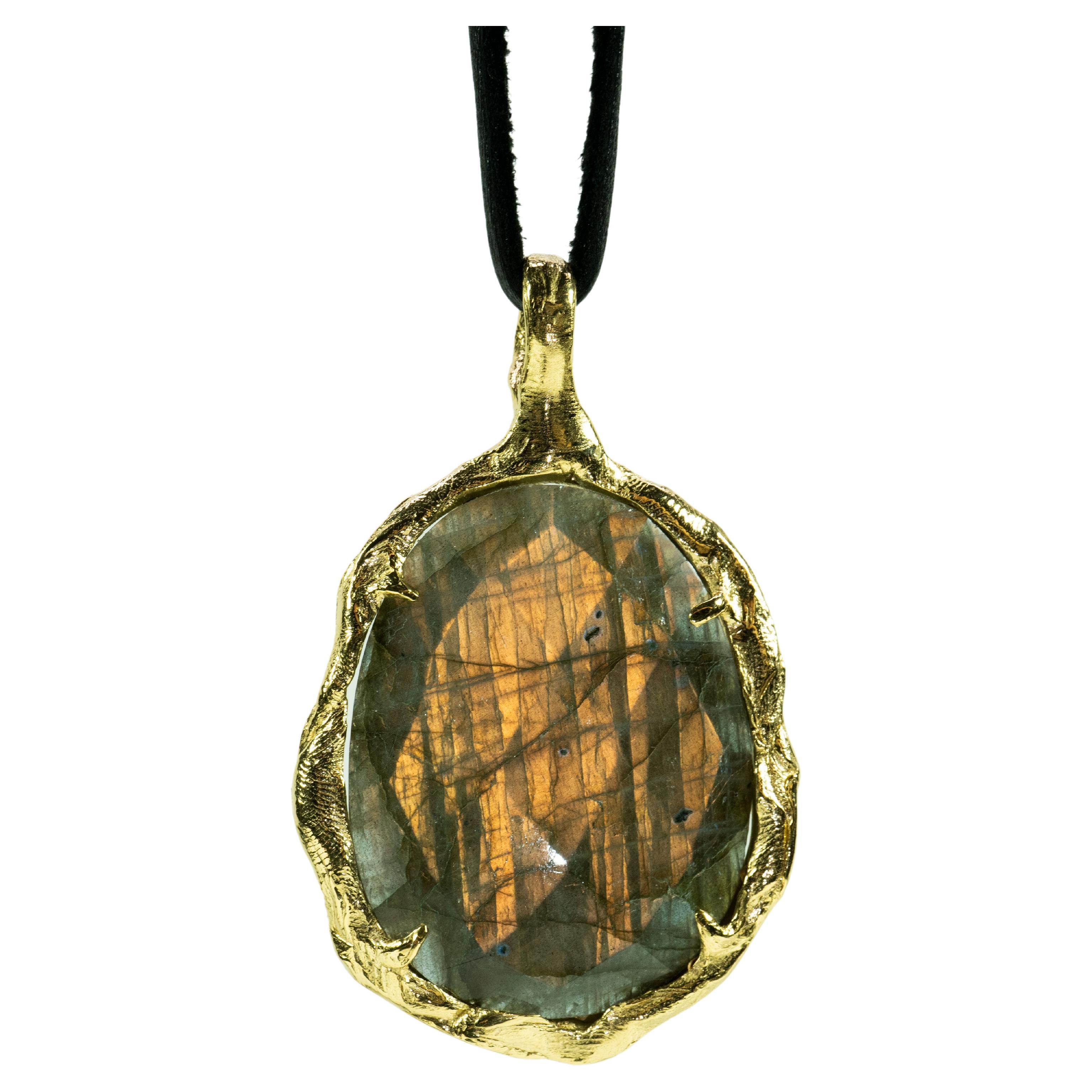 Dual Reality (10K Gold Plated, Labradorite Pendant) by Ken Fury For Sale