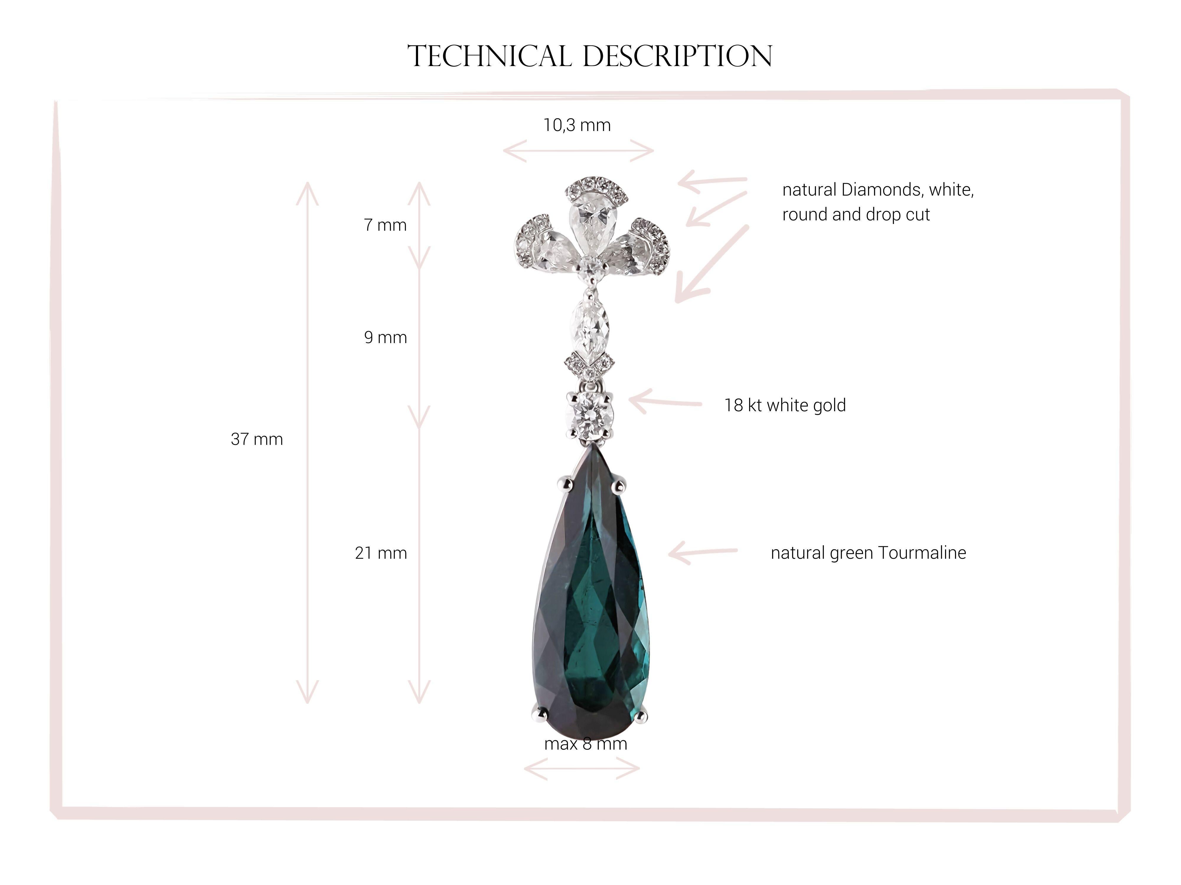 Women's or Men's Dual-Shade Tourmaline Drop Earrings in 18kt White Gold with Diamonds For Sale