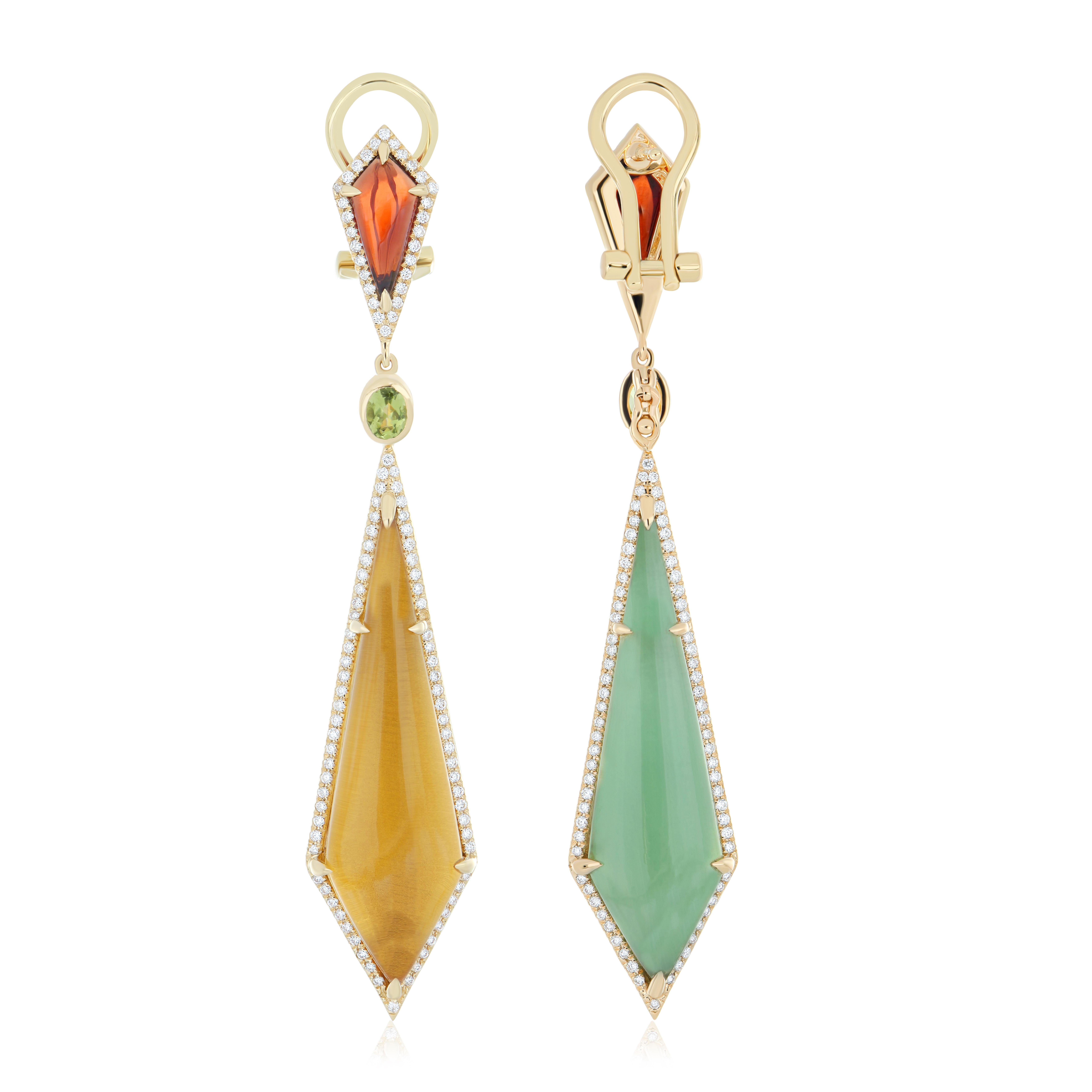 Boucle d'oreille Dual Side avec pierres multiples et diamant en or 14K en vente 1
