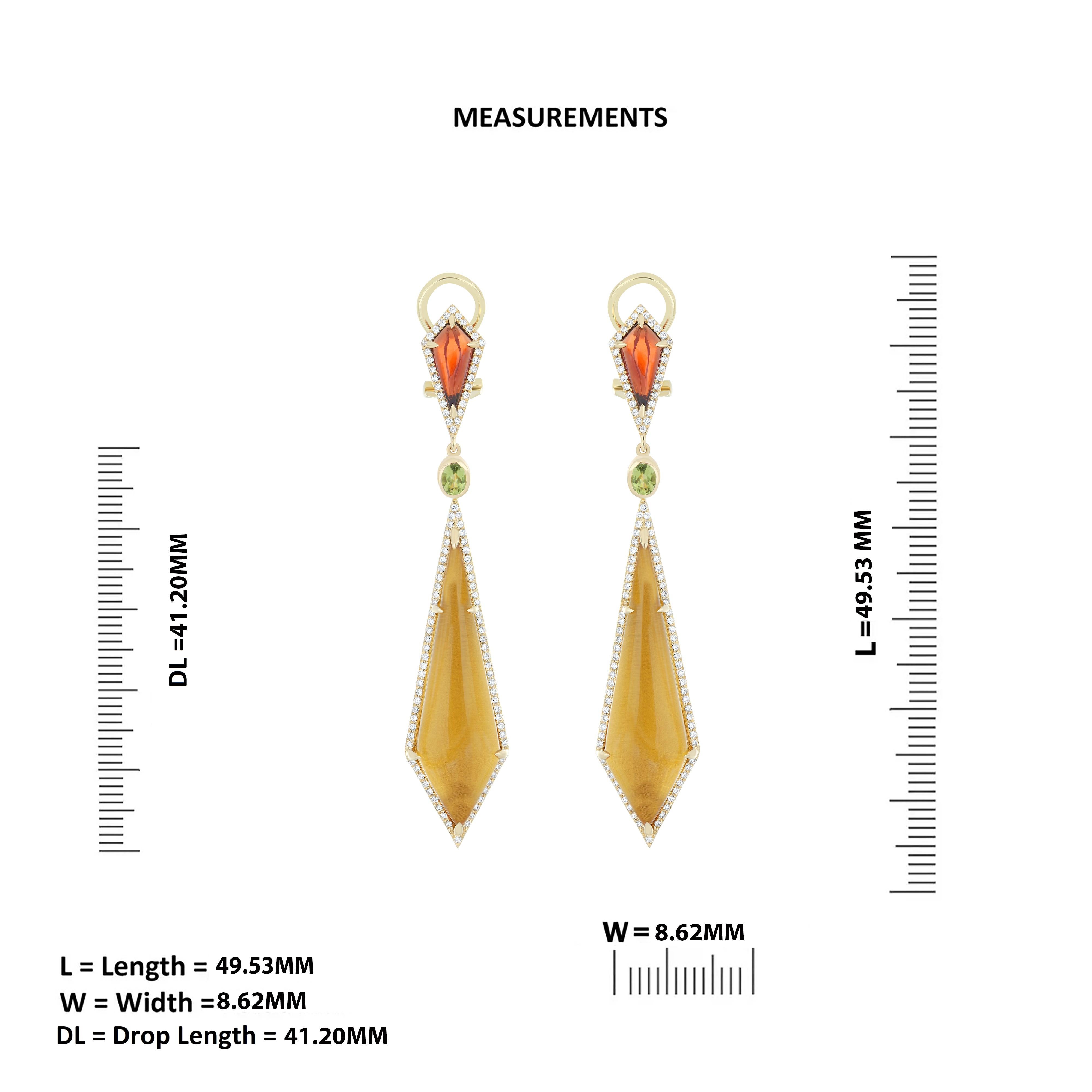 Boucle d'oreille Dual Side avec pierres multiples et diamant en or 14K en vente 2