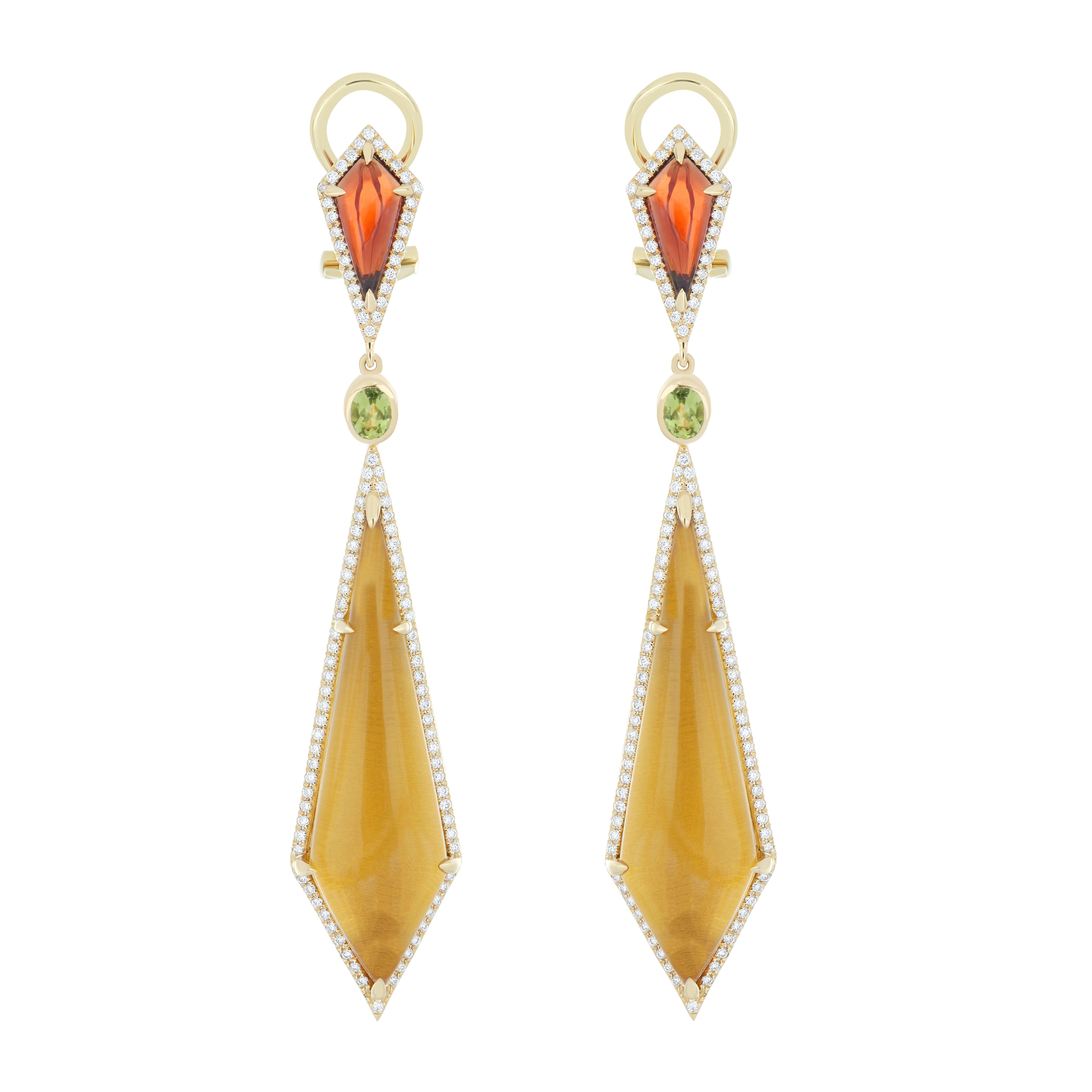 Boucle d'oreille Dual Side avec pierres multiples et diamant en or 14K en vente 4