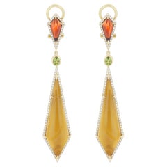 Dual Side Earring with Multi stone & Diamond in 14K Gold