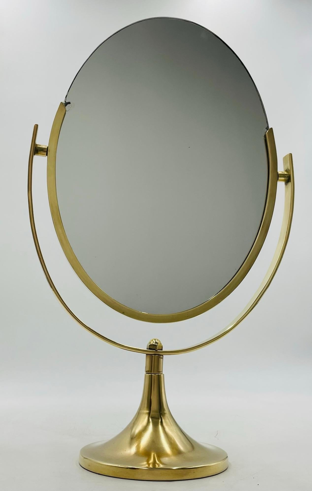 Mid-Century Modern Dual Sided Vanity Mirror in Brass by Charles Hollis Jones, USA 1970's For Sale