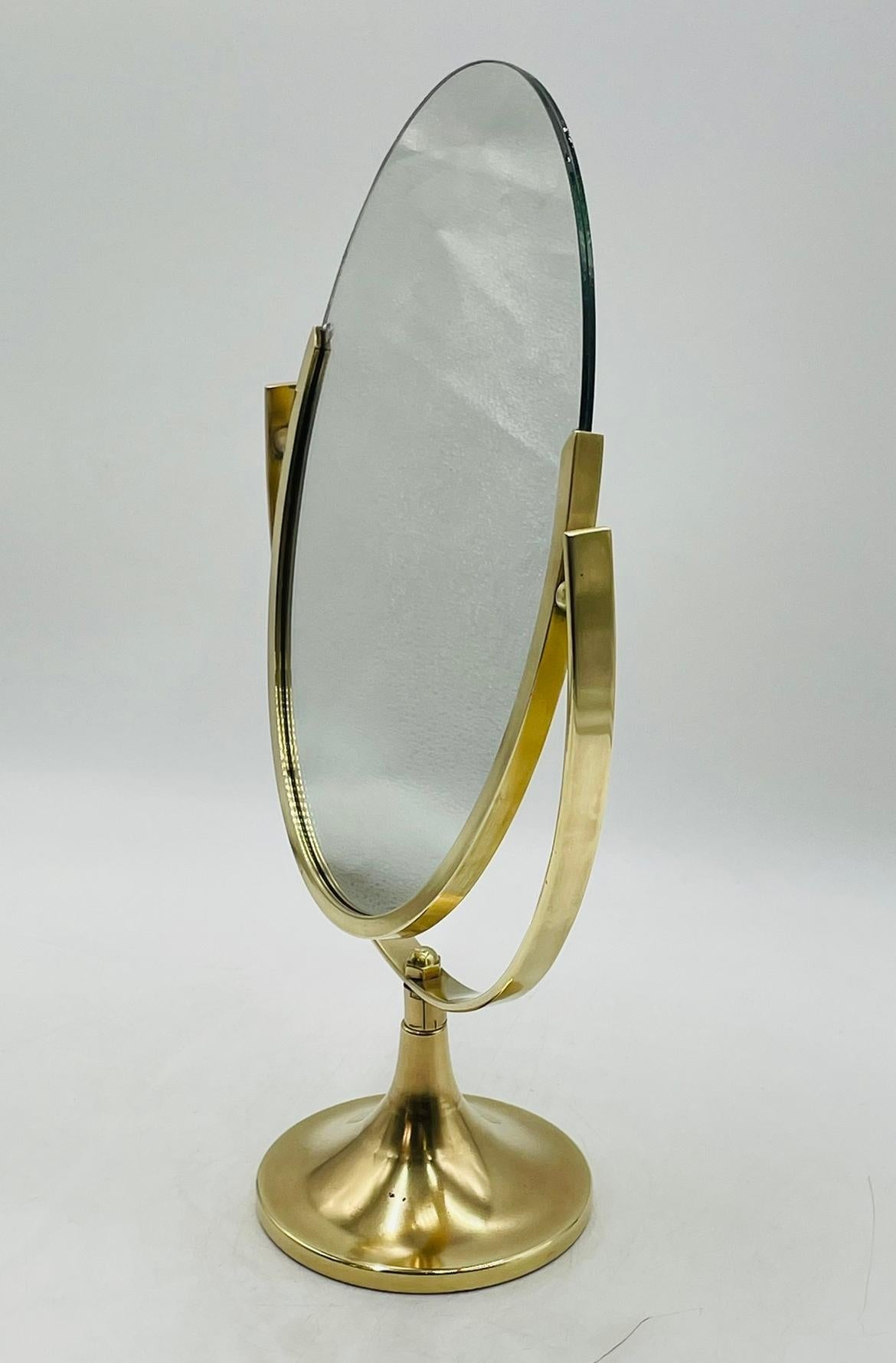 North American Dual Sided Vanity Mirror in Brass by Charles Hollis Jones, USA 1970's For Sale