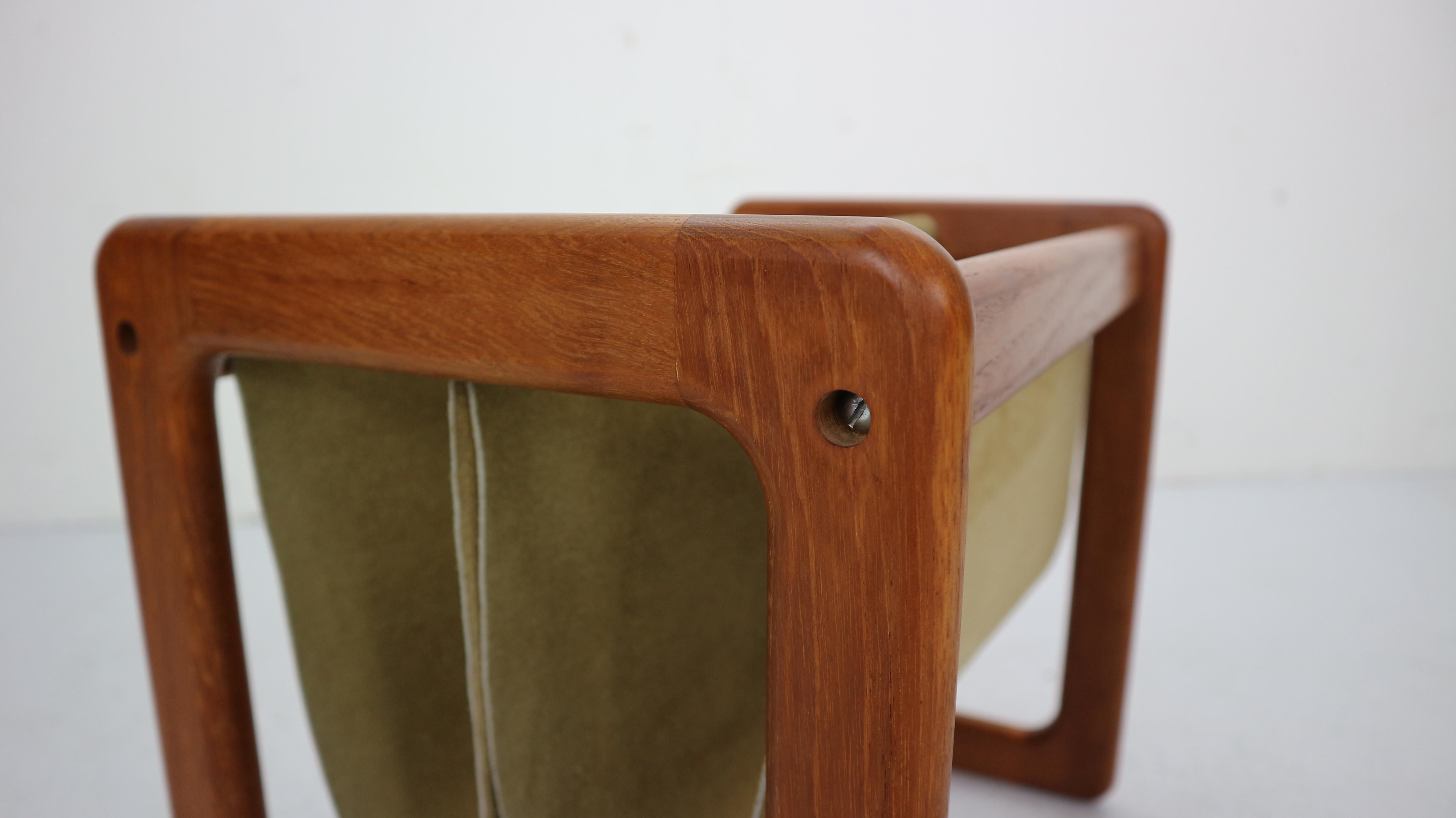 Dual Teak & Suede Leather Magazine Rack By Aksel Kjersgaard, 1960s, Denmark 5