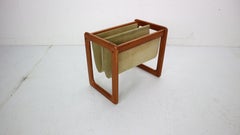 Dual Teak & Suede Leather Magazine Rack By Aksel Kjersgaard, 1960s, Denmark