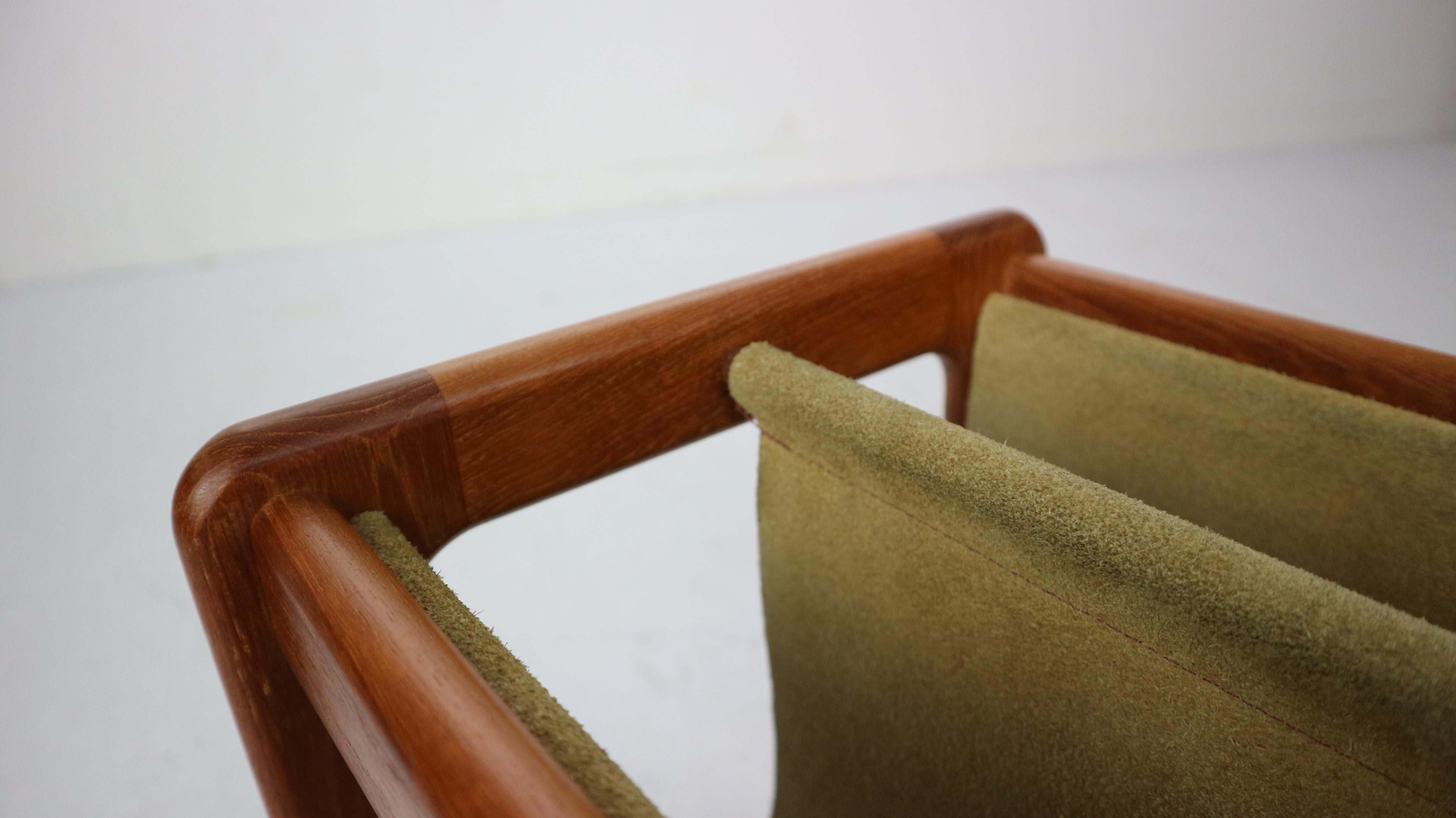 Dual Teak & Suede Leather Magazine Rack By Aksel Kjersgaard, 1960s, Denmark 13