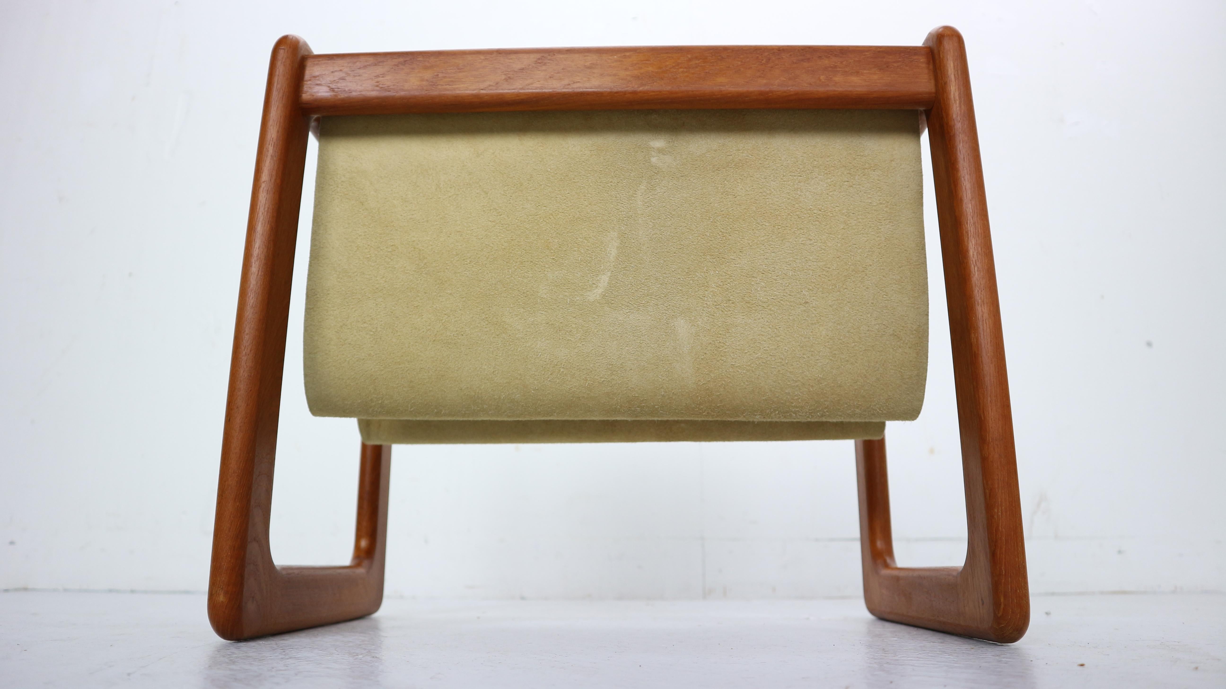 Dual Teak & Suede Leather Magazine Rack By Aksel Kjersgaard, 1960s, Denmark 1