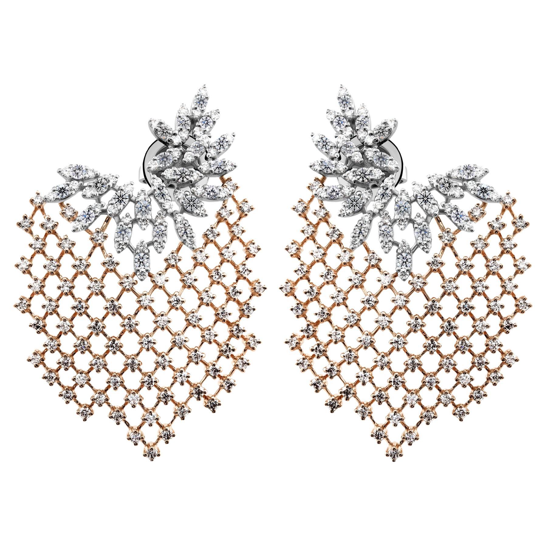 Dual Tone 2.42 Ct Natural Diamond Drop Earrings 14k Rose Gold