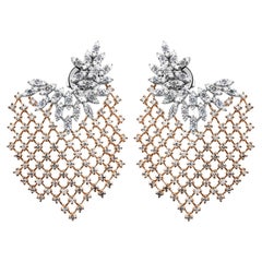 Dual Tone 2.42 Ct Natural Diamond Drop Earrings 14k Rose Gold