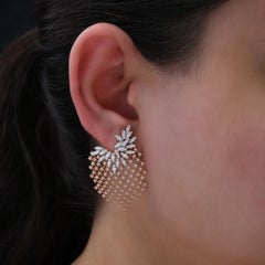 Dual Tone 2.42 Ct Natural Diamond Lattice Drop Earrings 18K Gold Jewelry